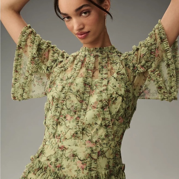 Mac Duggal Short-Sleeve Mesh Midi Dress - Picture 5 of 9